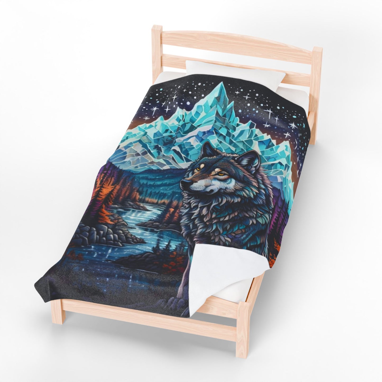 Mystic Wolf Mountain - Velveteen Plush Blanket