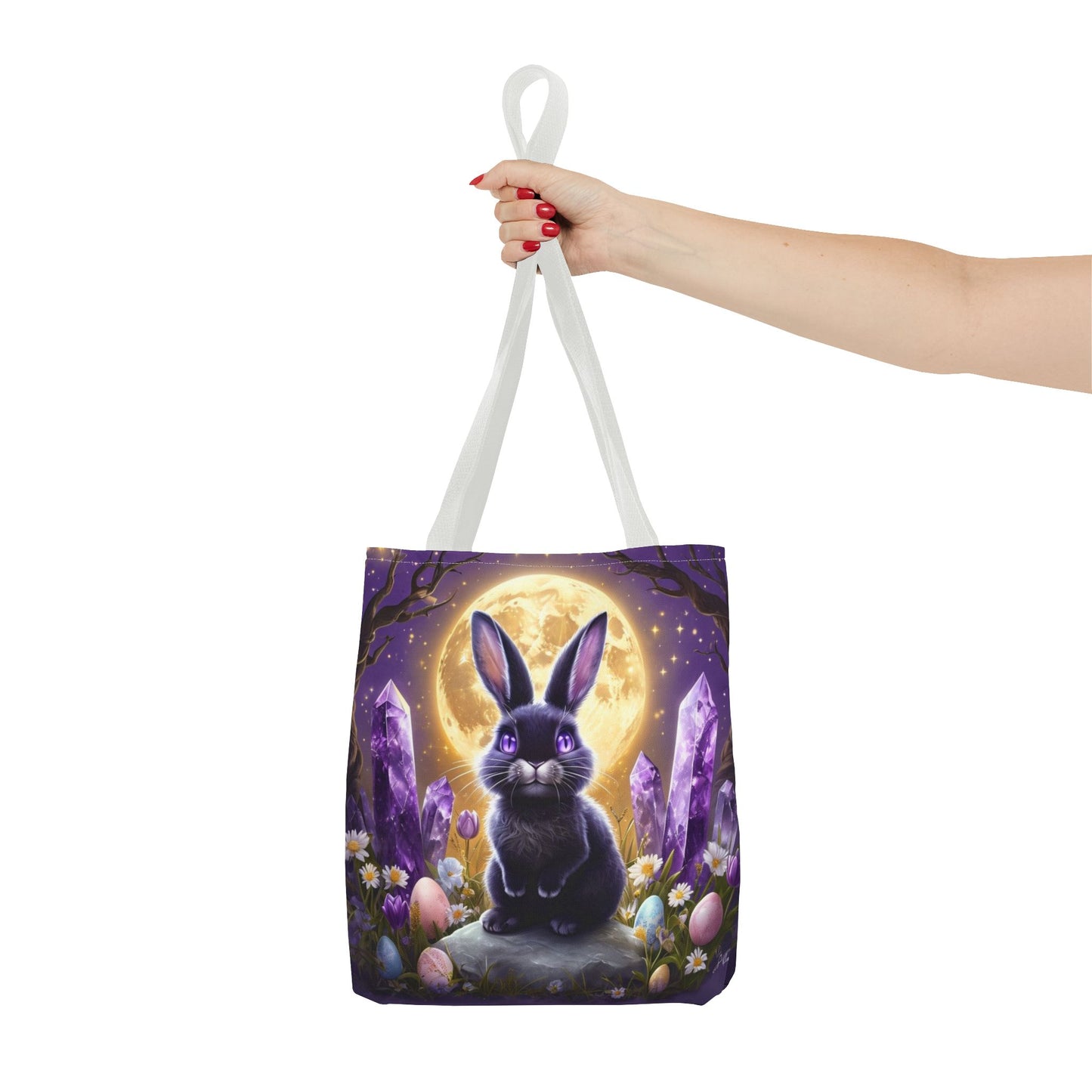 Moonlit Bunny with Amethyst Crystals - Tote Bag