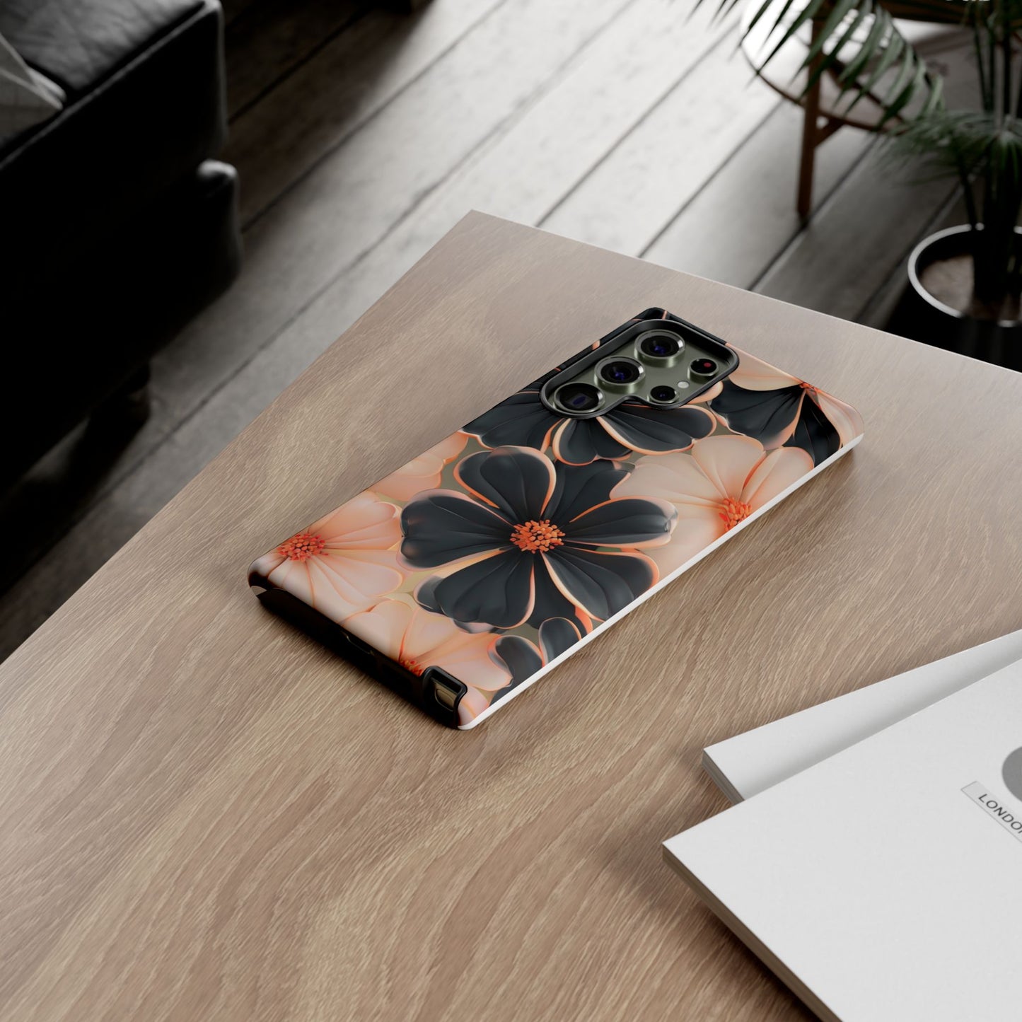 Elegant Black & Peach Floral - Phone Case