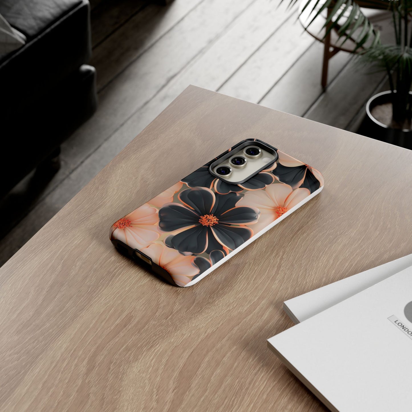 Elegant Black & Peach Floral - Phone Case