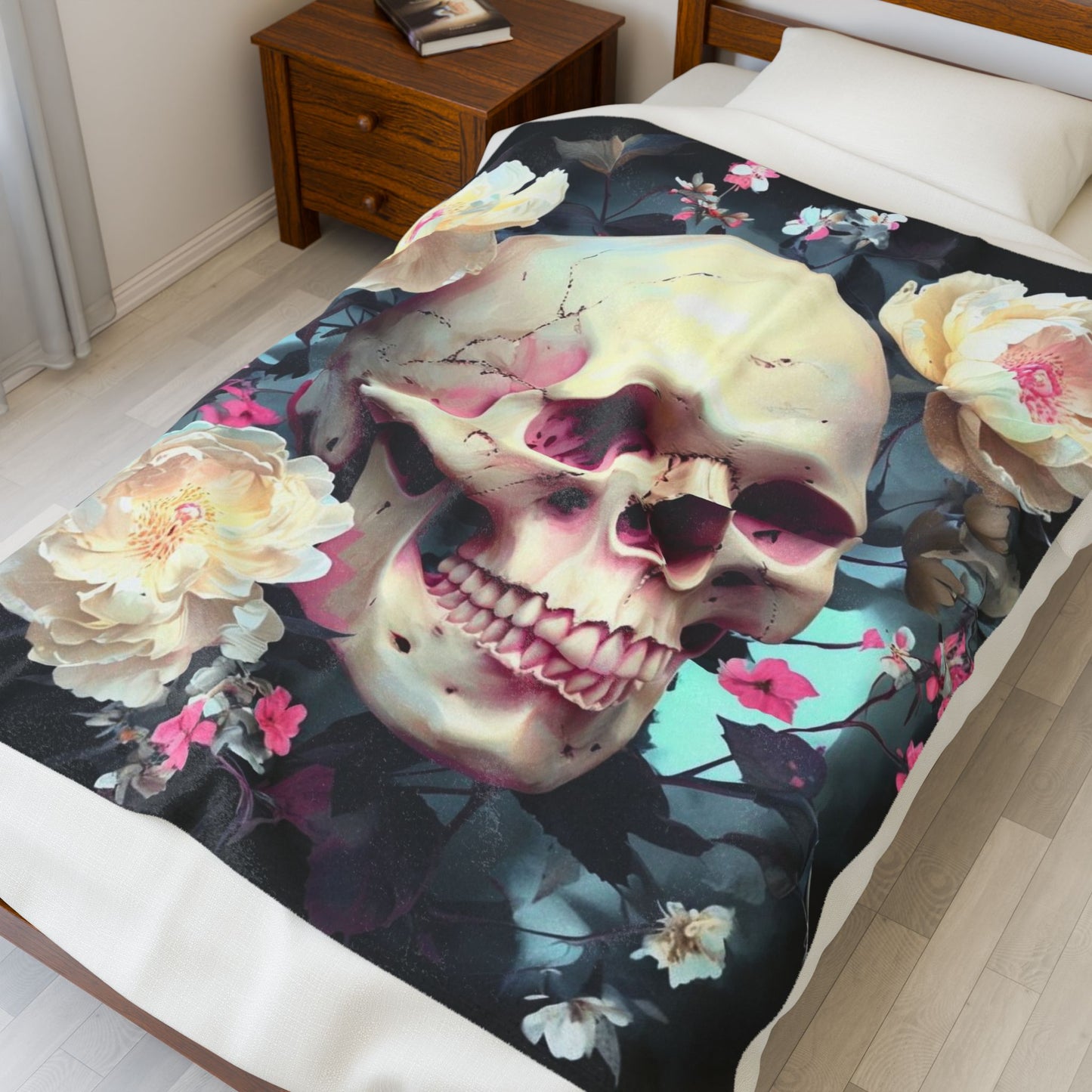 Gothic Skull & Floral - Plush Blanket