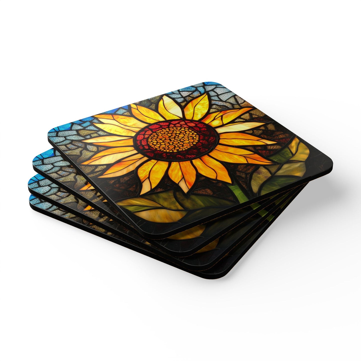 Sunflower Stained Glass Artwork - Coaster Set