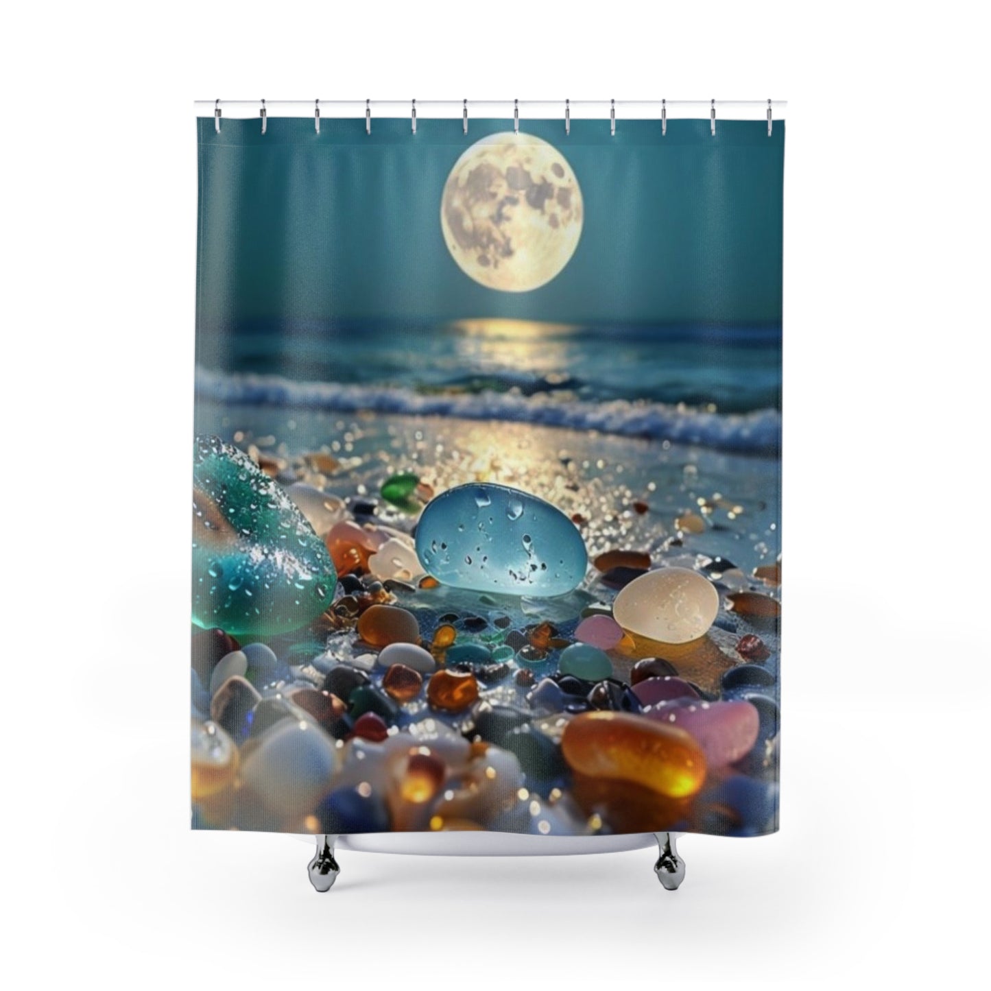 Moonlit Sea Glass Beach - Shower Curtain