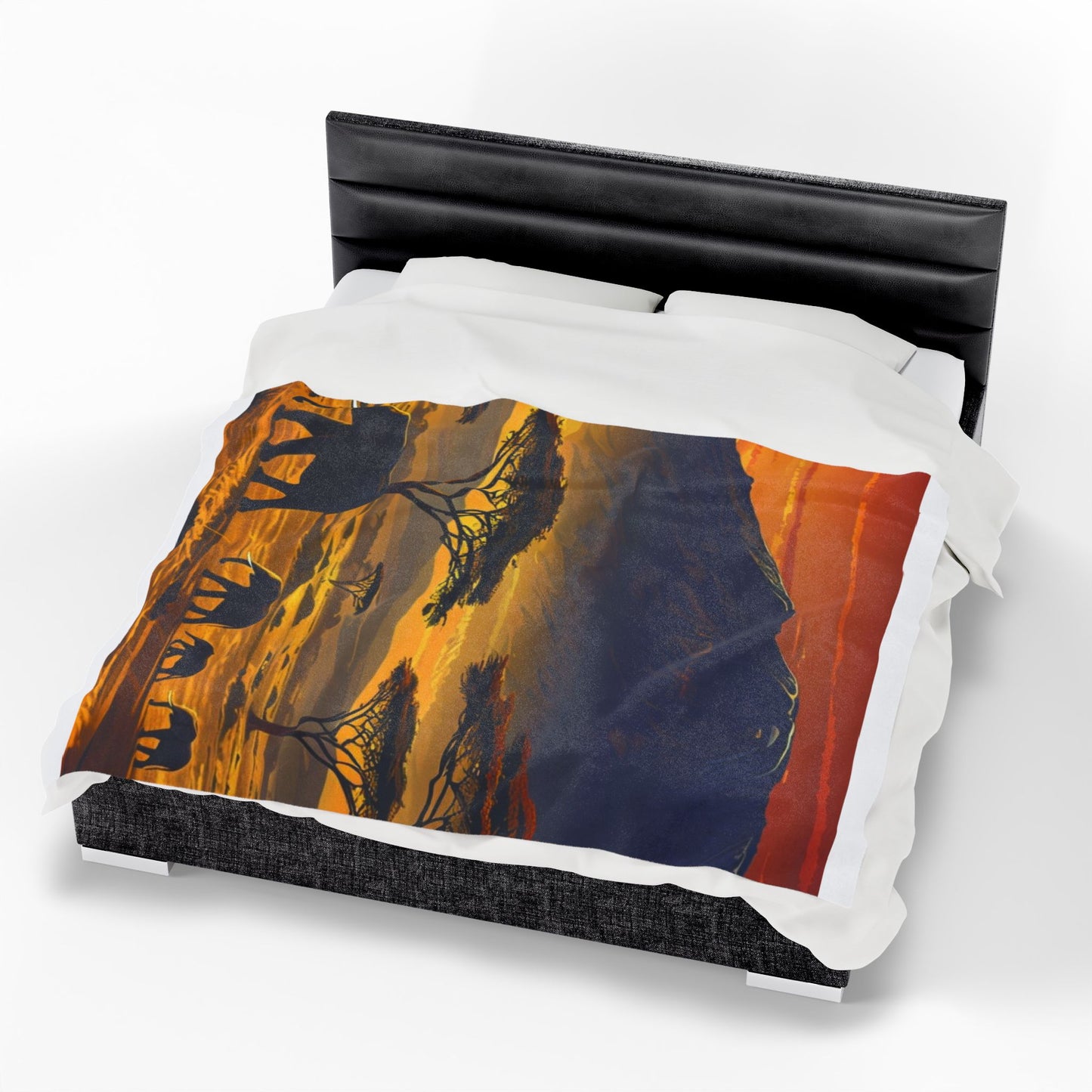 African Safari Sunset - Velveteen Plush Blanket