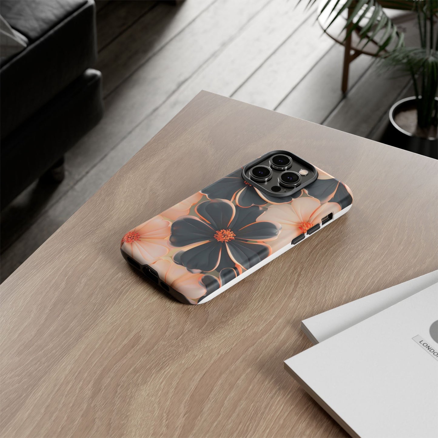 Elegant Black & Peach Floral - Phone Case