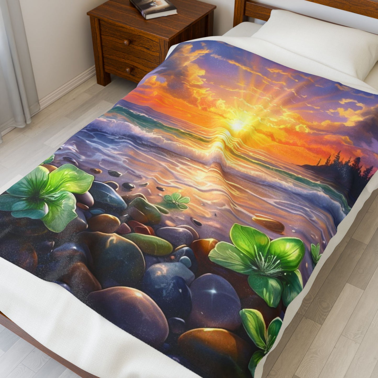 Ocean Sunrise Serenity - Velveteen Plush Blanket