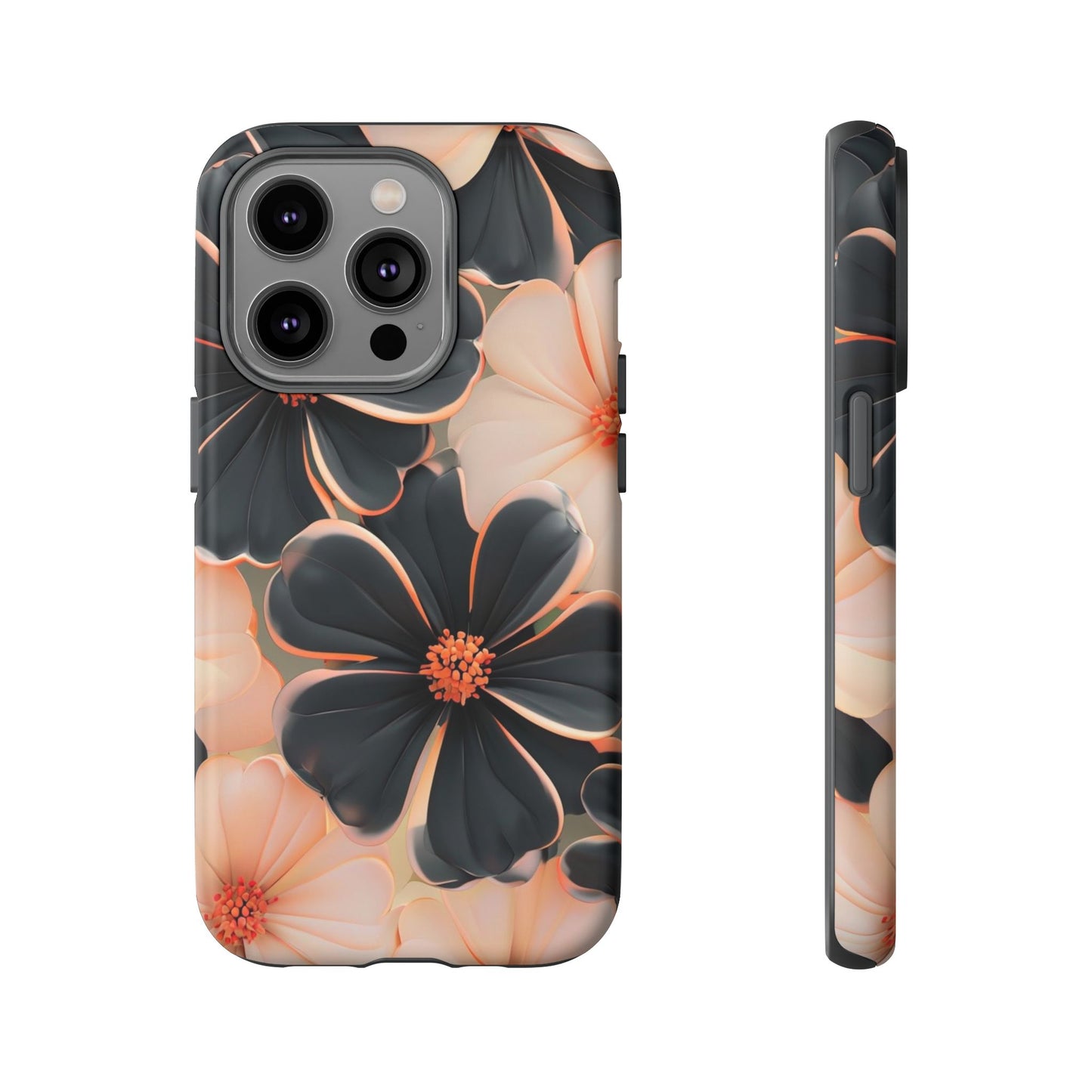 Elegant Black & Peach Floral - Phone Case