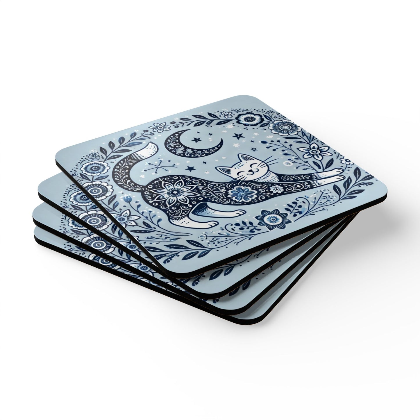 Folk Art Cat - Coaster Set