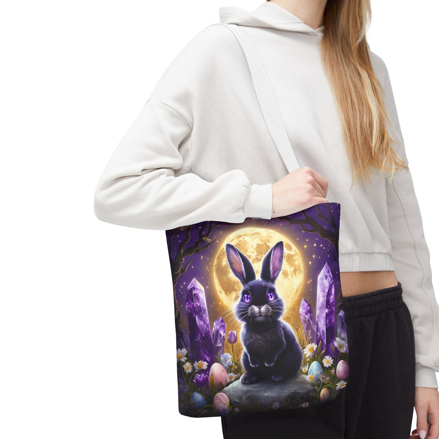 Moonlit Bunny with Amethyst Crystals - Tote Bag