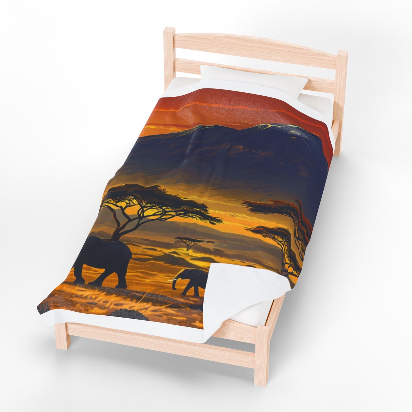 African Safari Sunset - Velveteen Plush Blanket