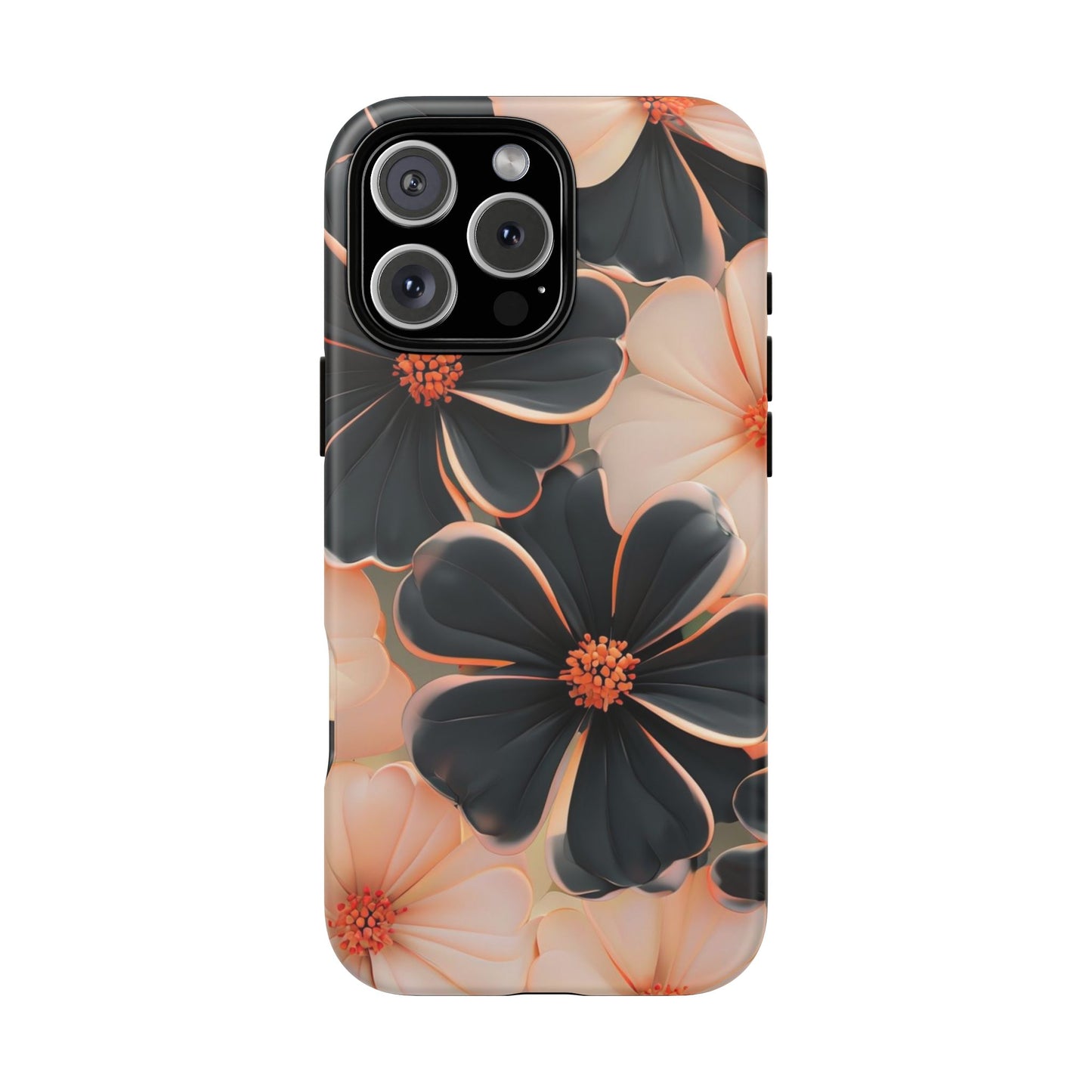 Elegant Black & Peach Floral - Phone Case