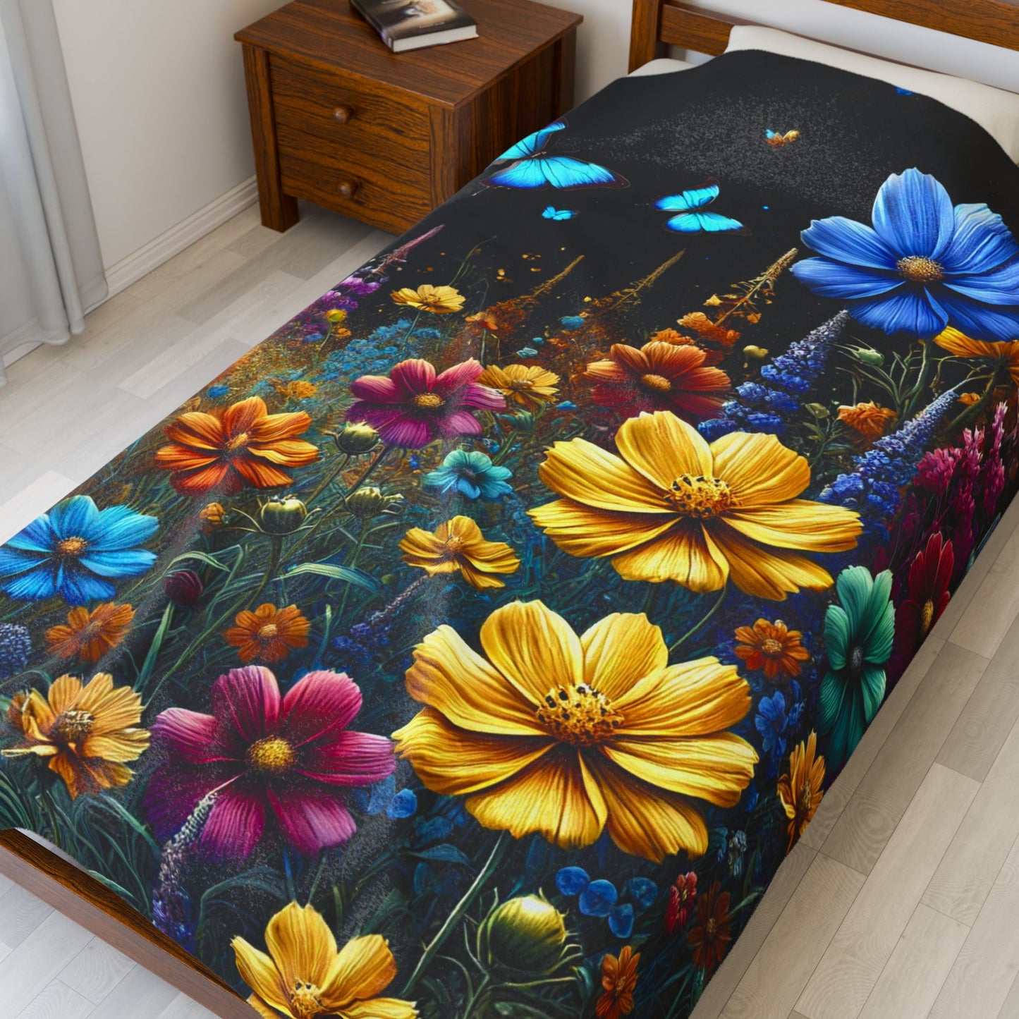 Whimsical Floral Meadow - Velveteen Plush Blanket