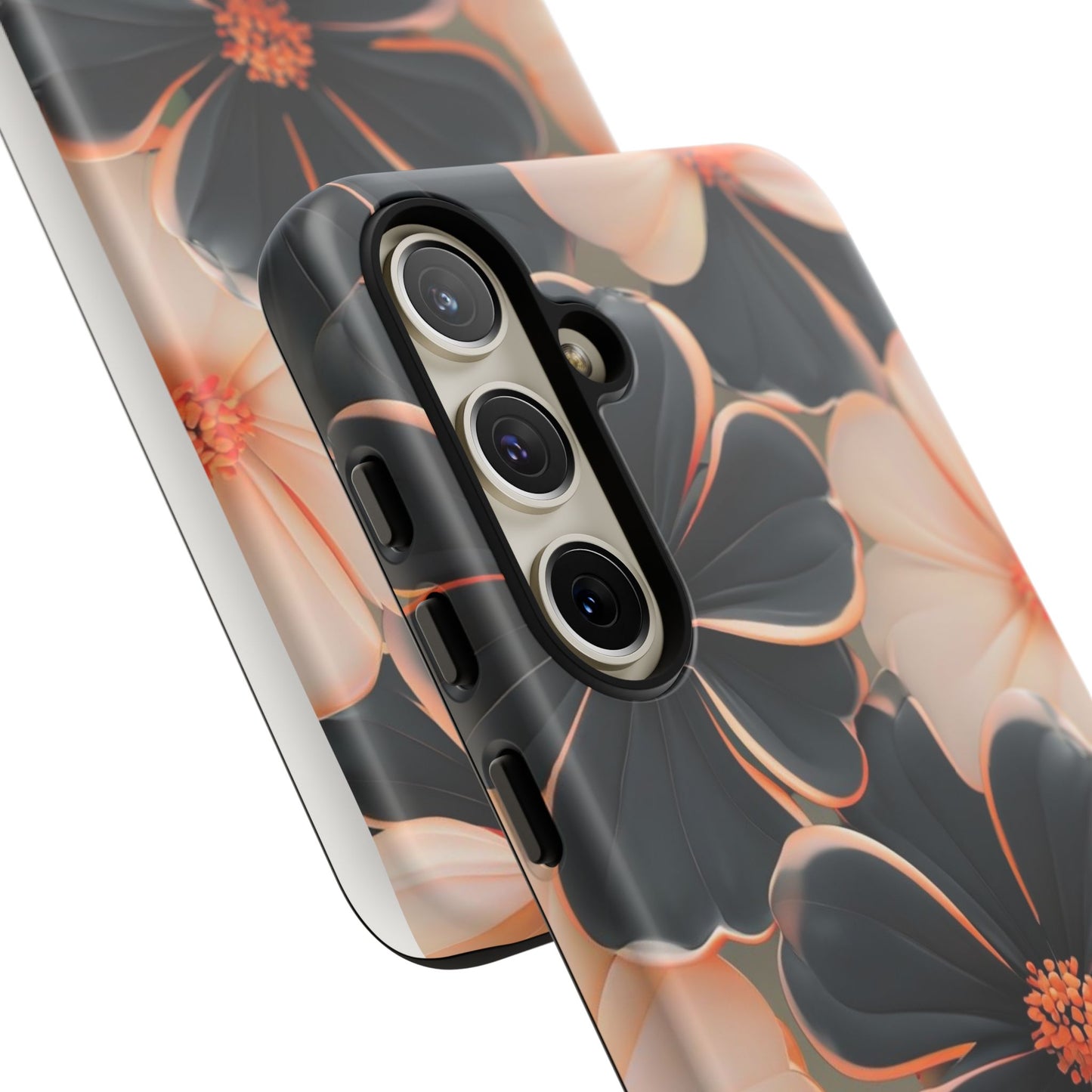 Elegant Black & Peach Floral - Phone Case