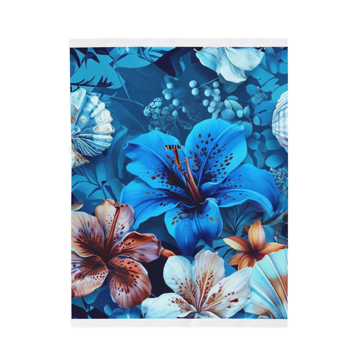 Blue Floral Fantasy - Velveteen Plush Blanket