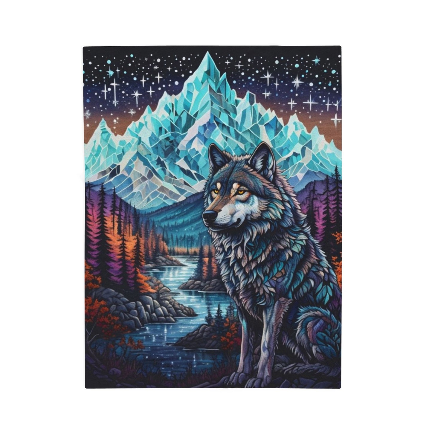 Mystic Wolf Mountain - Velveteen Plush Blanket