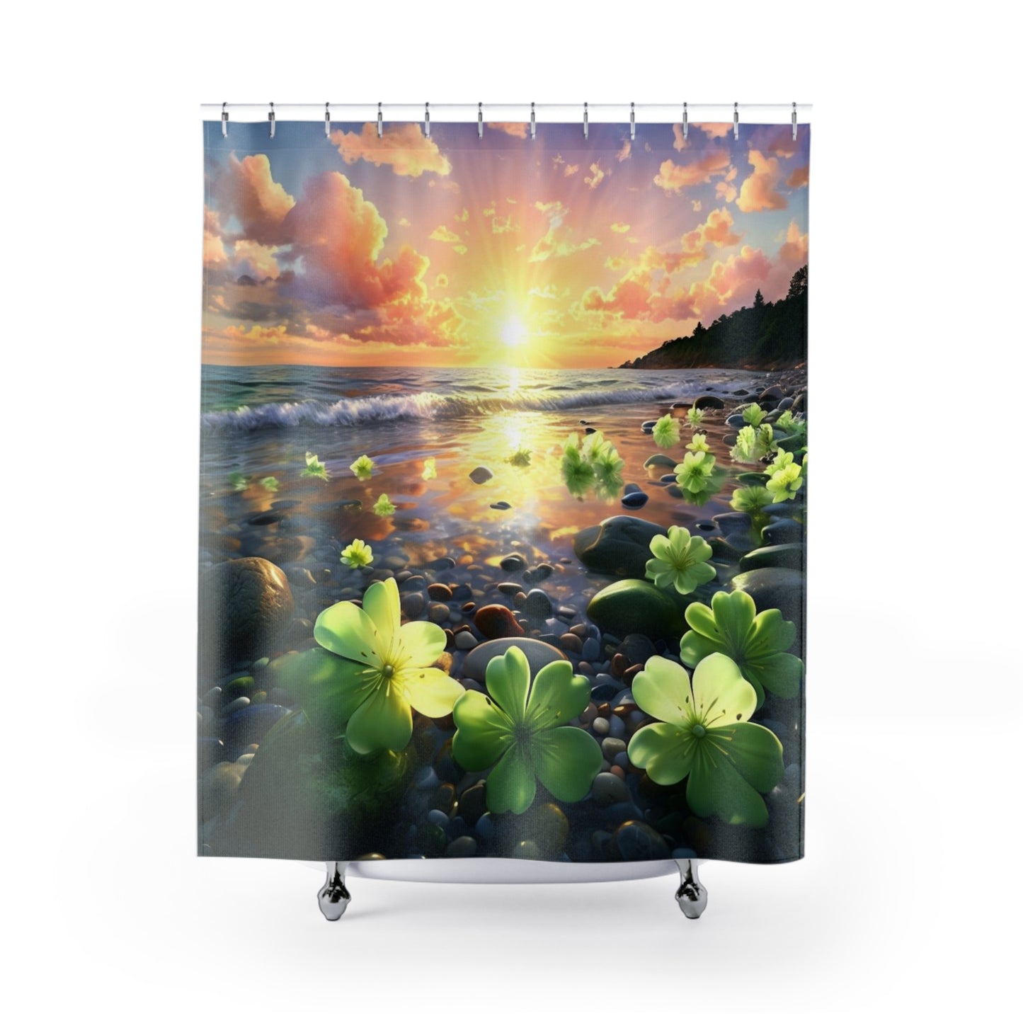 Tropical Green Floral Beach - Shower Curtain