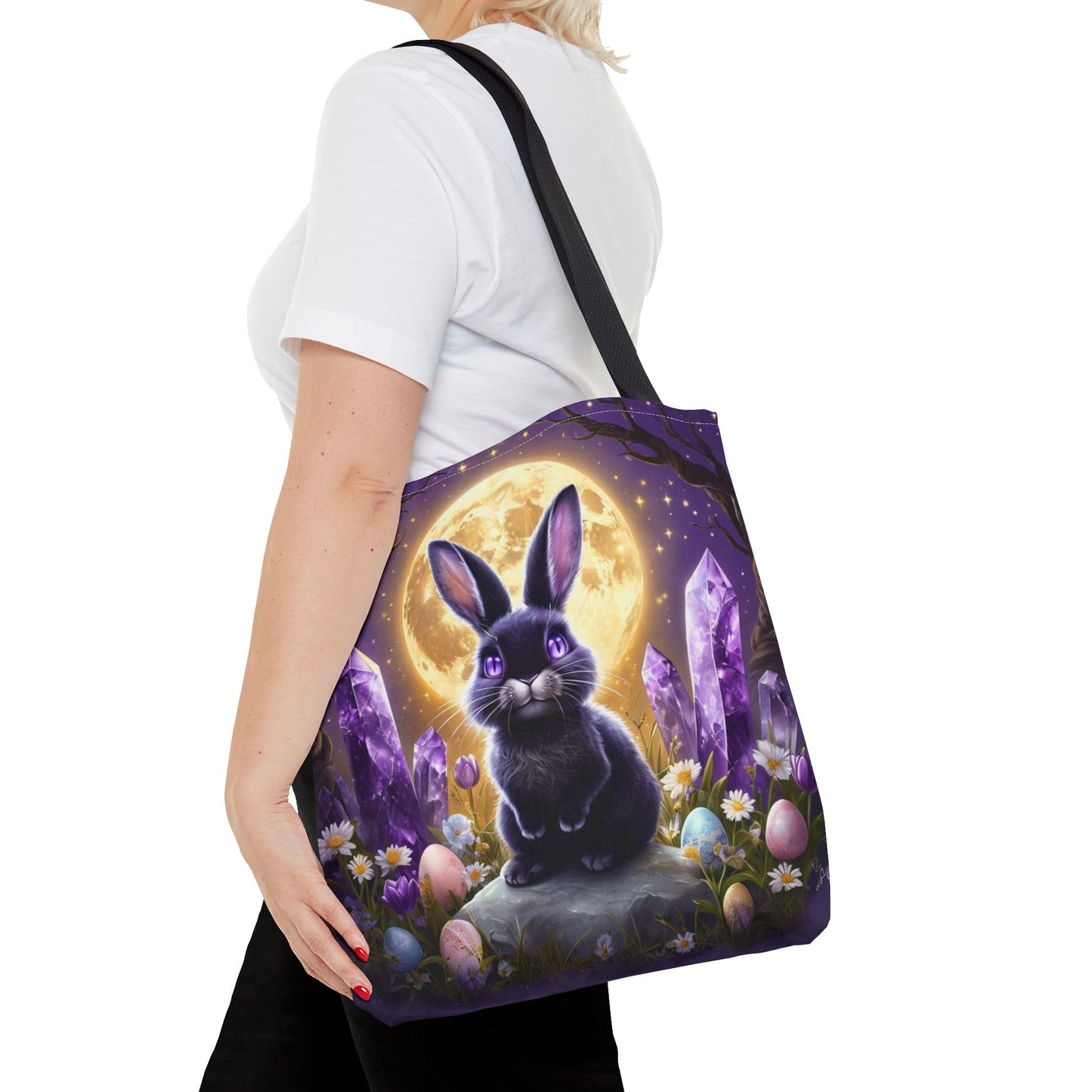 Moonlit Bunny with Amethyst Crystals - Tote Bag