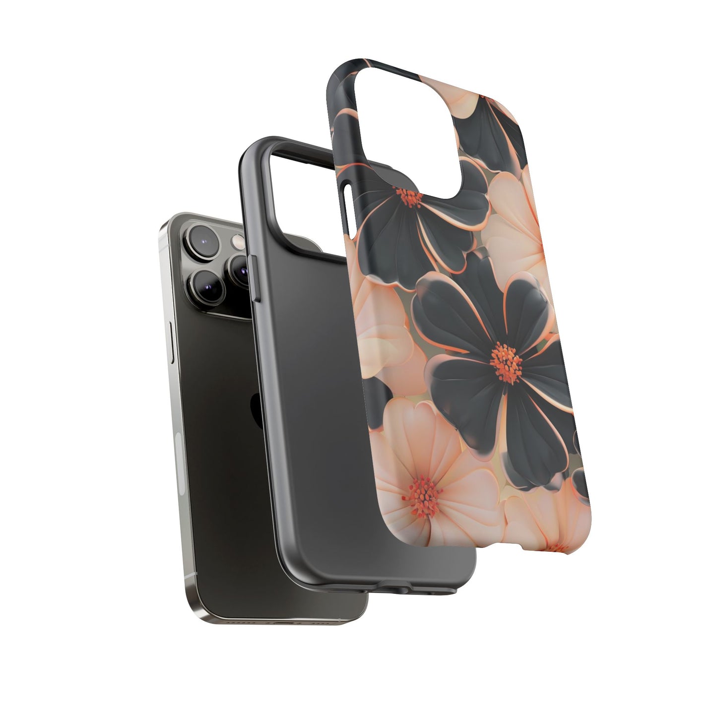 Elegant Black & Peach Floral - Phone Case