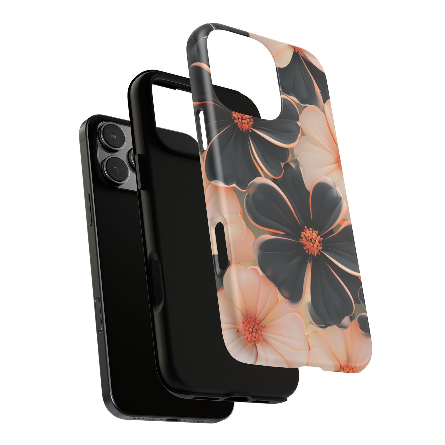 Elegant Black & Peach Floral - Phone Case