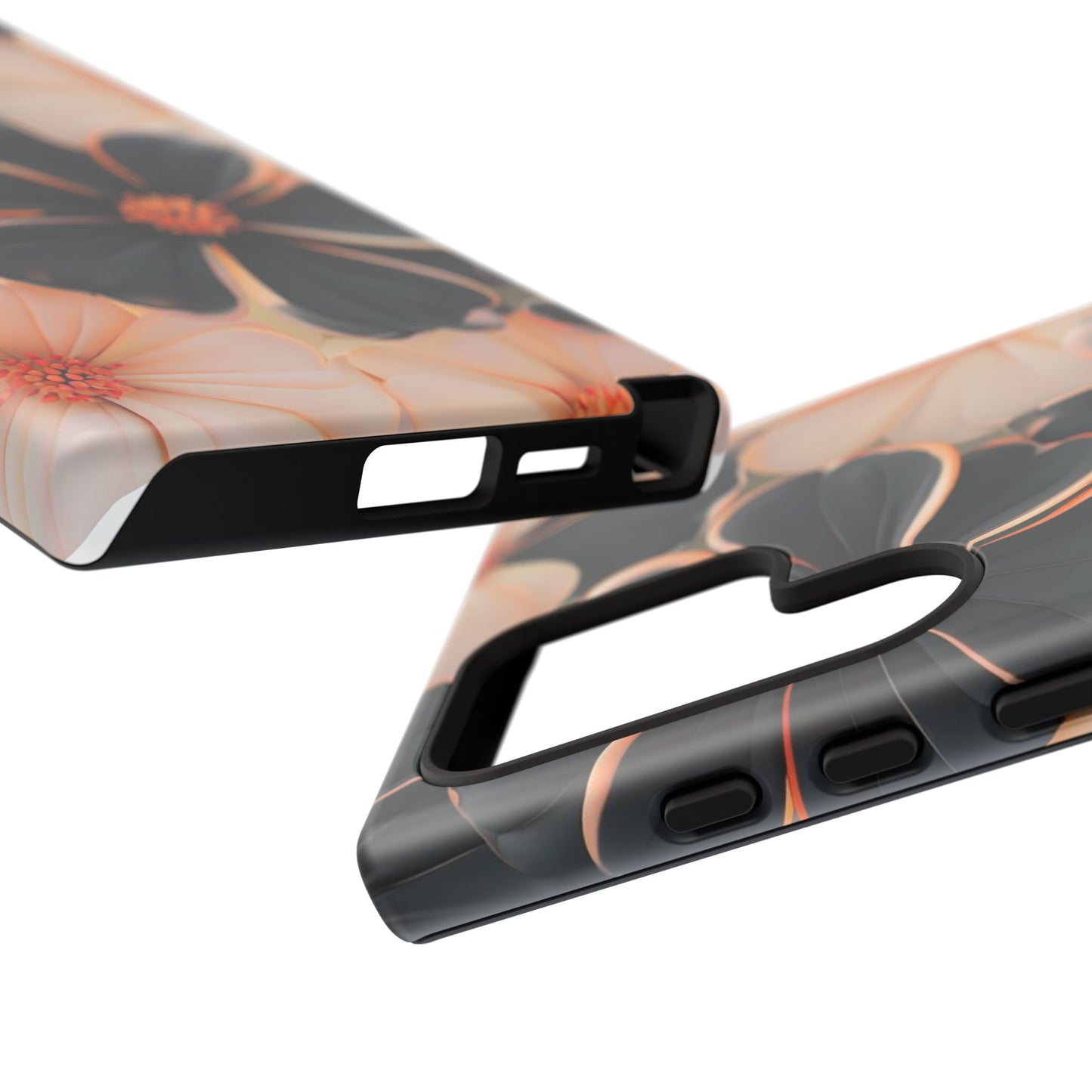 Elegant Black & Peach Floral - Phone Case