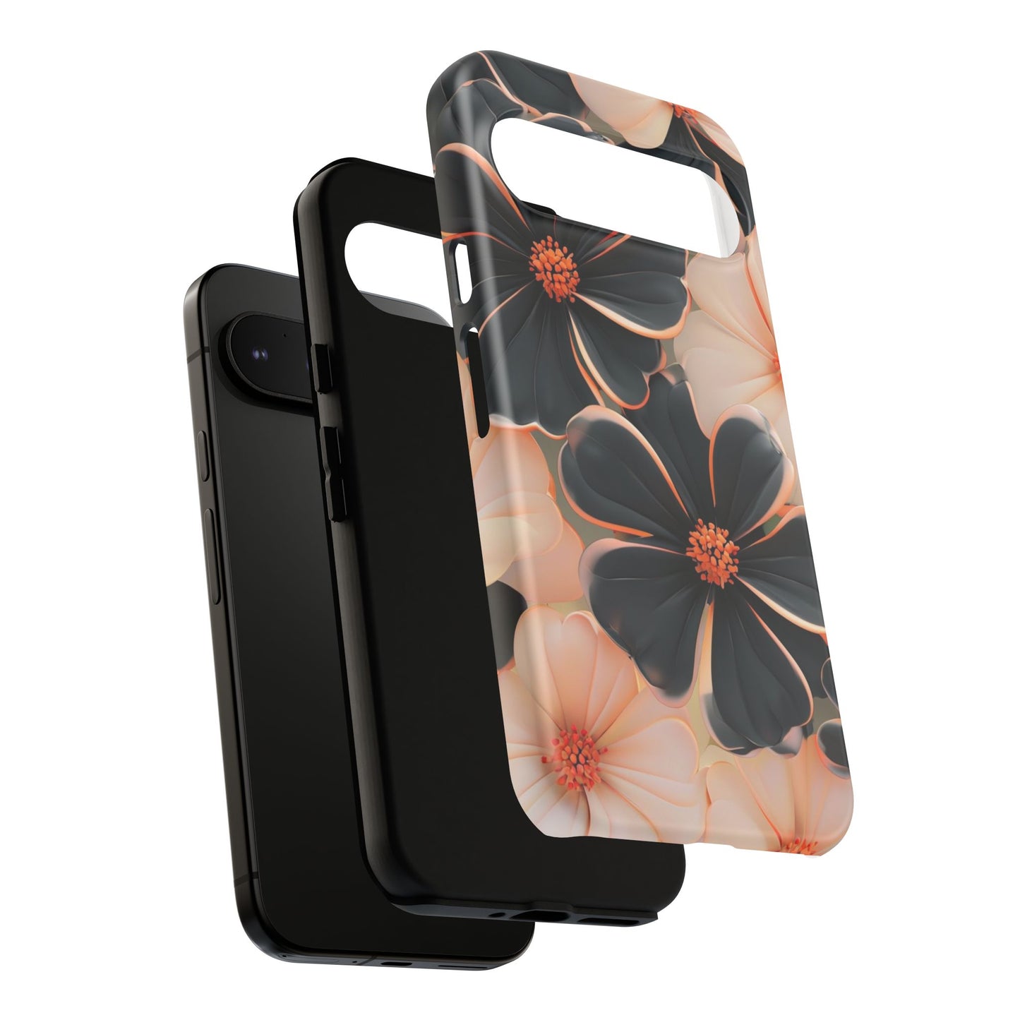 Elegant Black & Peach Floral - Phone Case