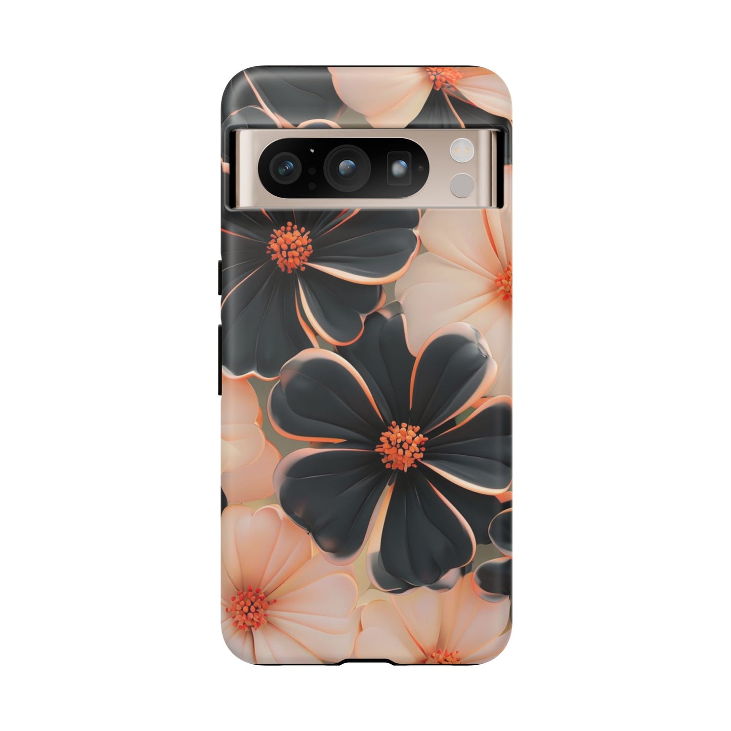 Elegant Black & Peach Floral - Phone Case