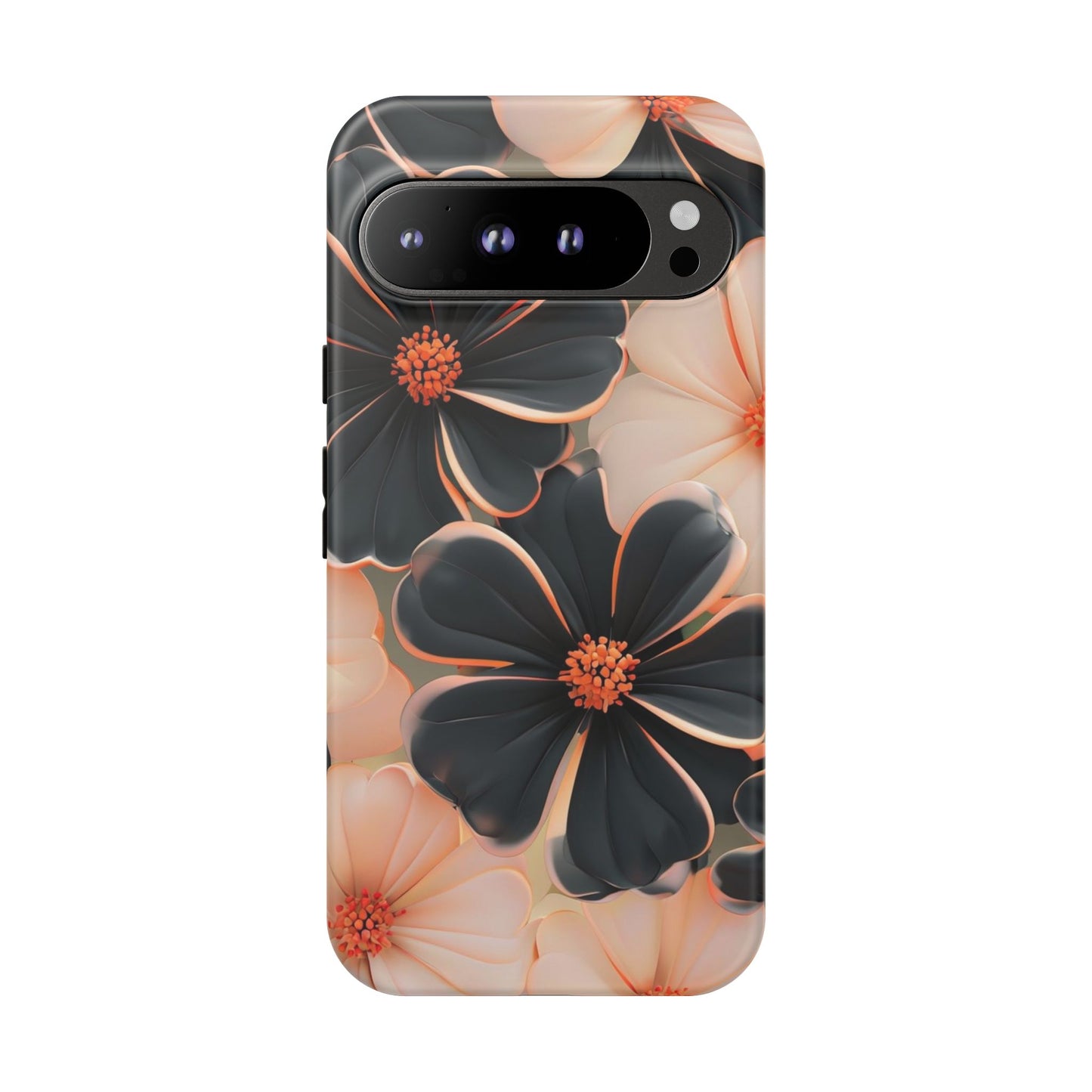 Elegant Black & Peach Floral - Phone Case