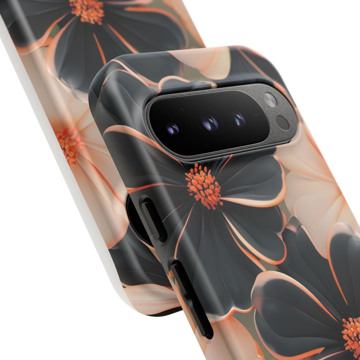 Elegant Black & Peach Floral - Phone Case