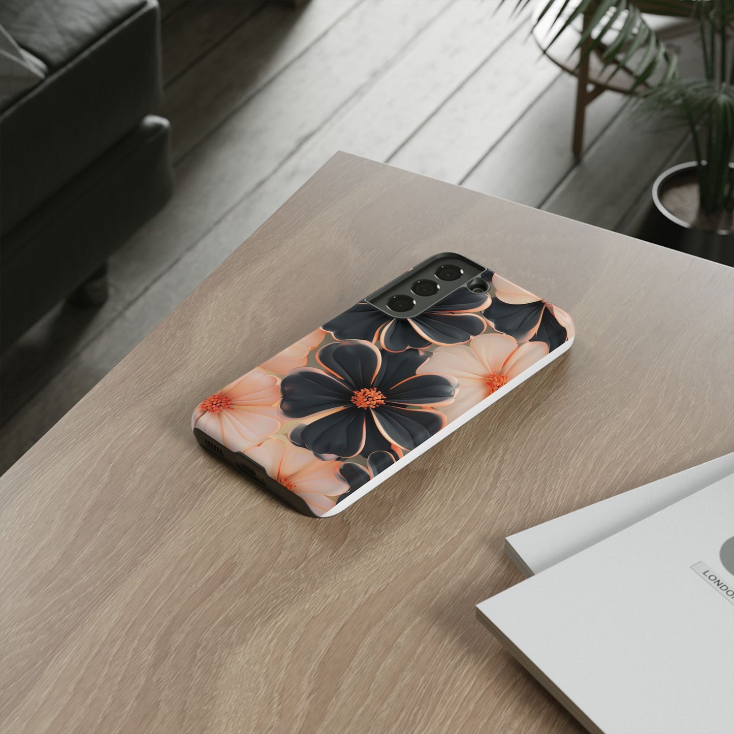Elegant Black & Peach Floral - Phone Case