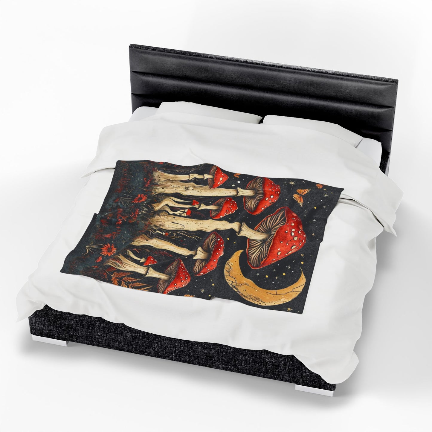 Boho Mushroom Moon - Velveteen Plush Blanket