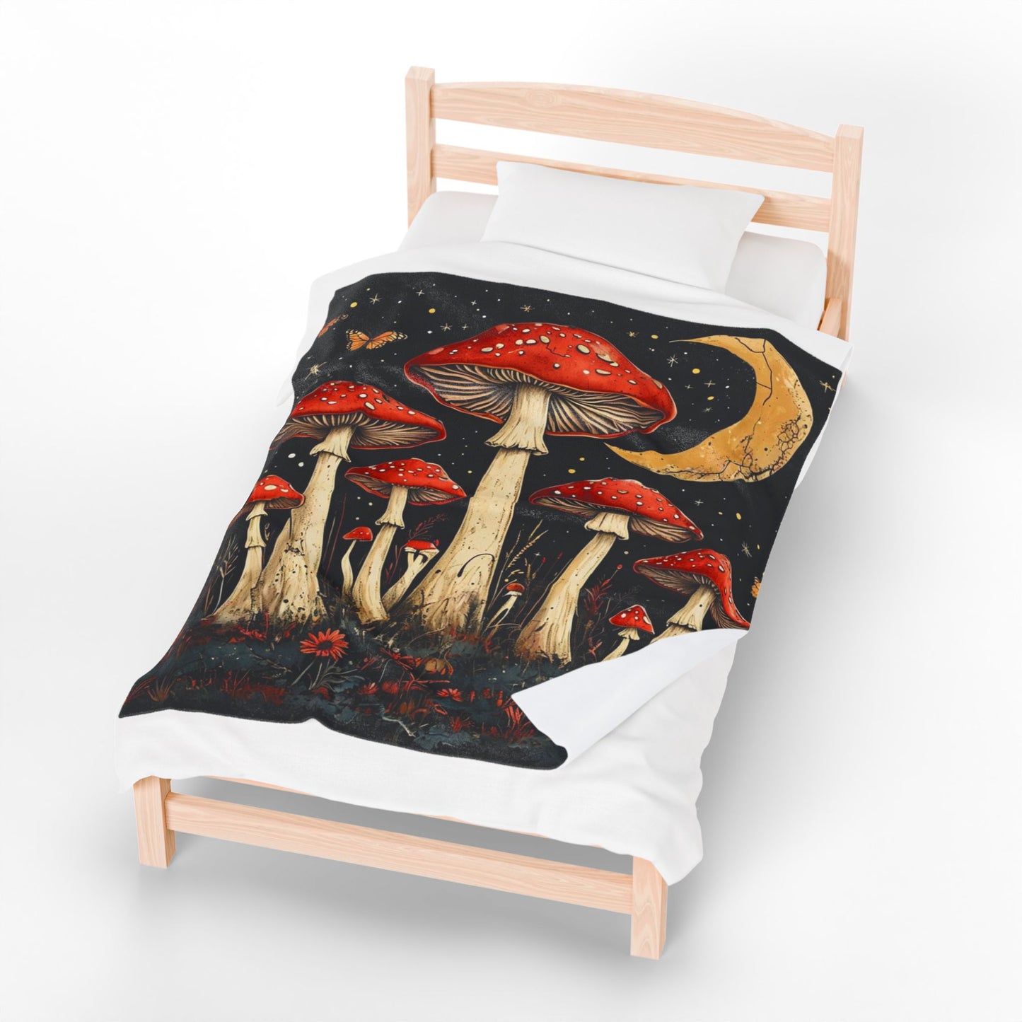 Boho Mushroom Moon - Velveteen Plush Blanket