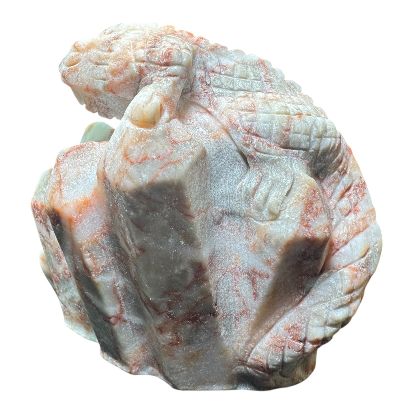 Red Vein Jasper Lizard on Red Vein Jasper Cluster Point