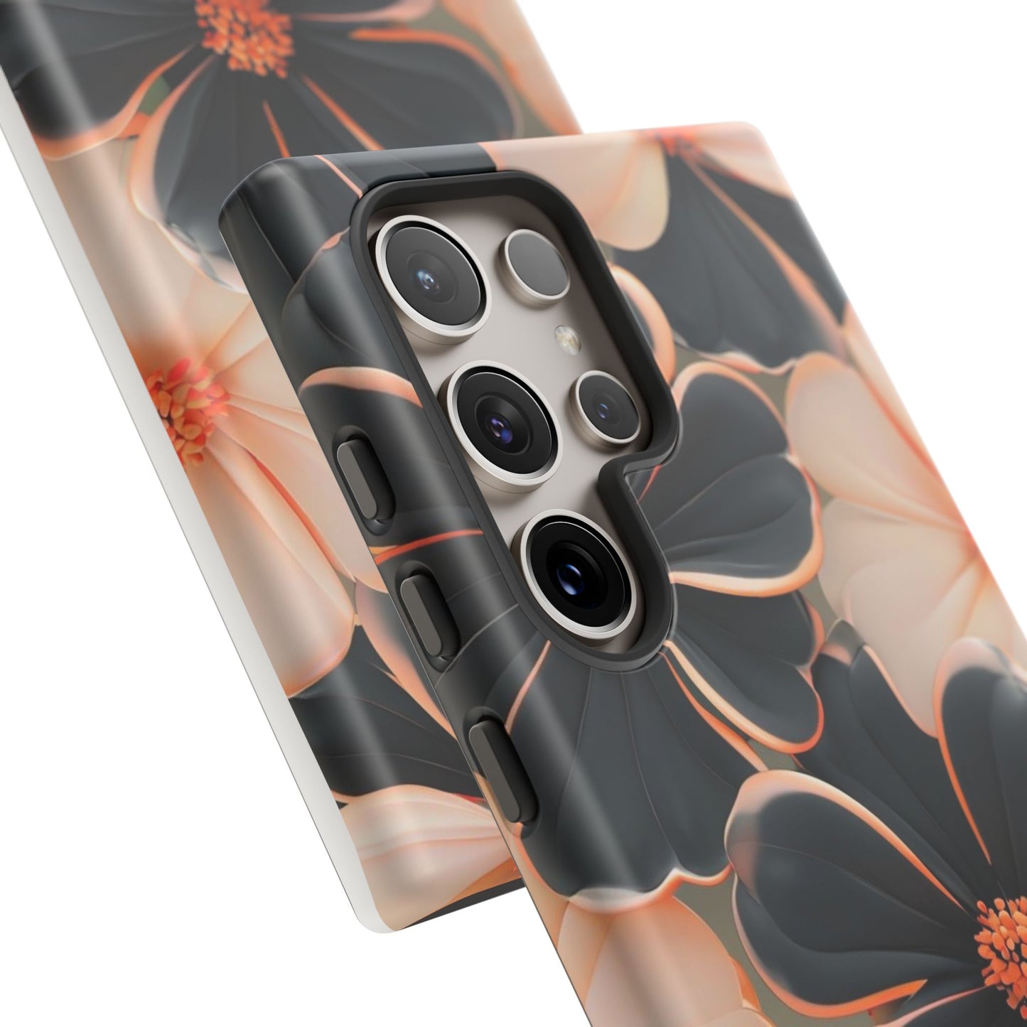 Elegant Black & Peach Floral - Phone Case