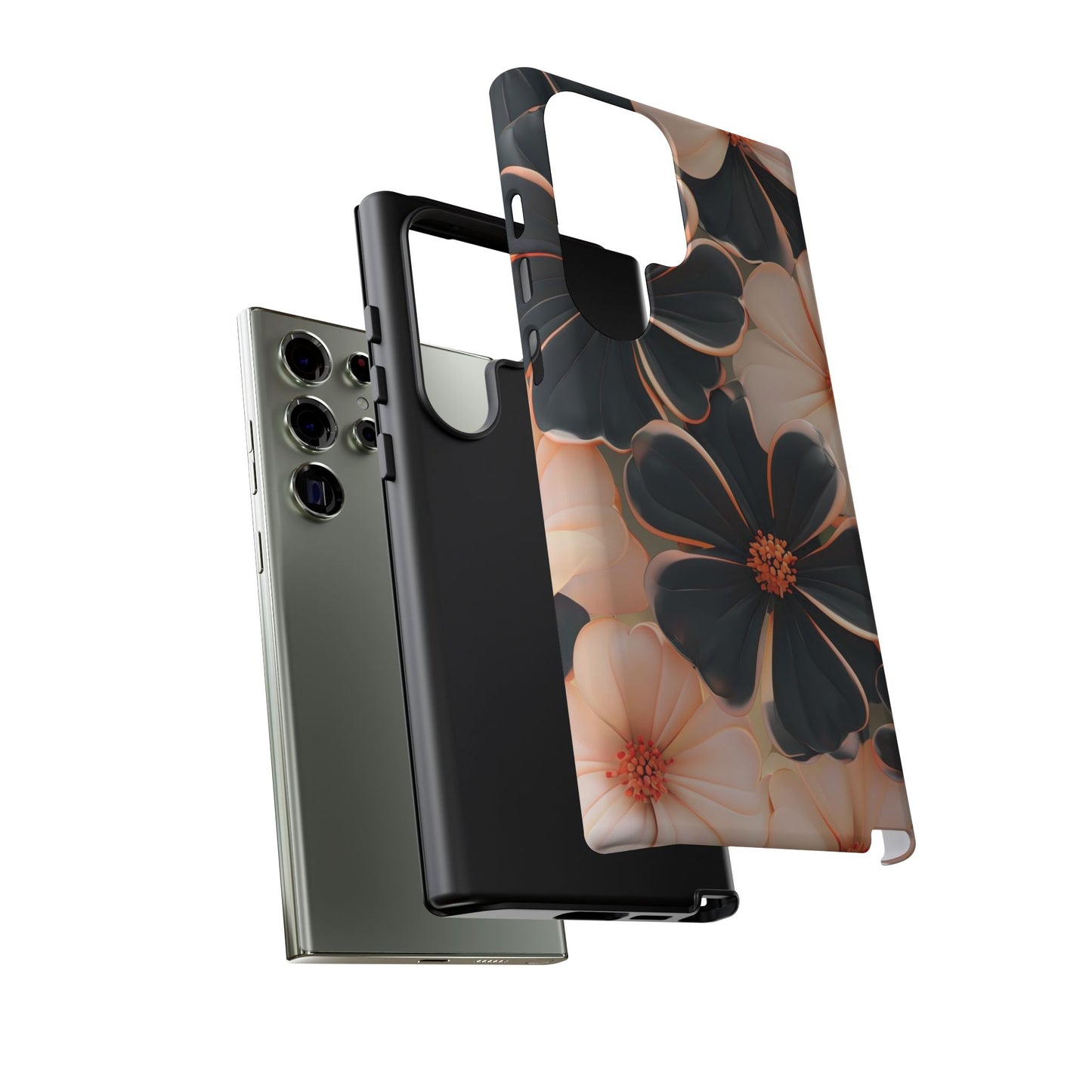 Elegant Black & Peach Floral - Phone Case