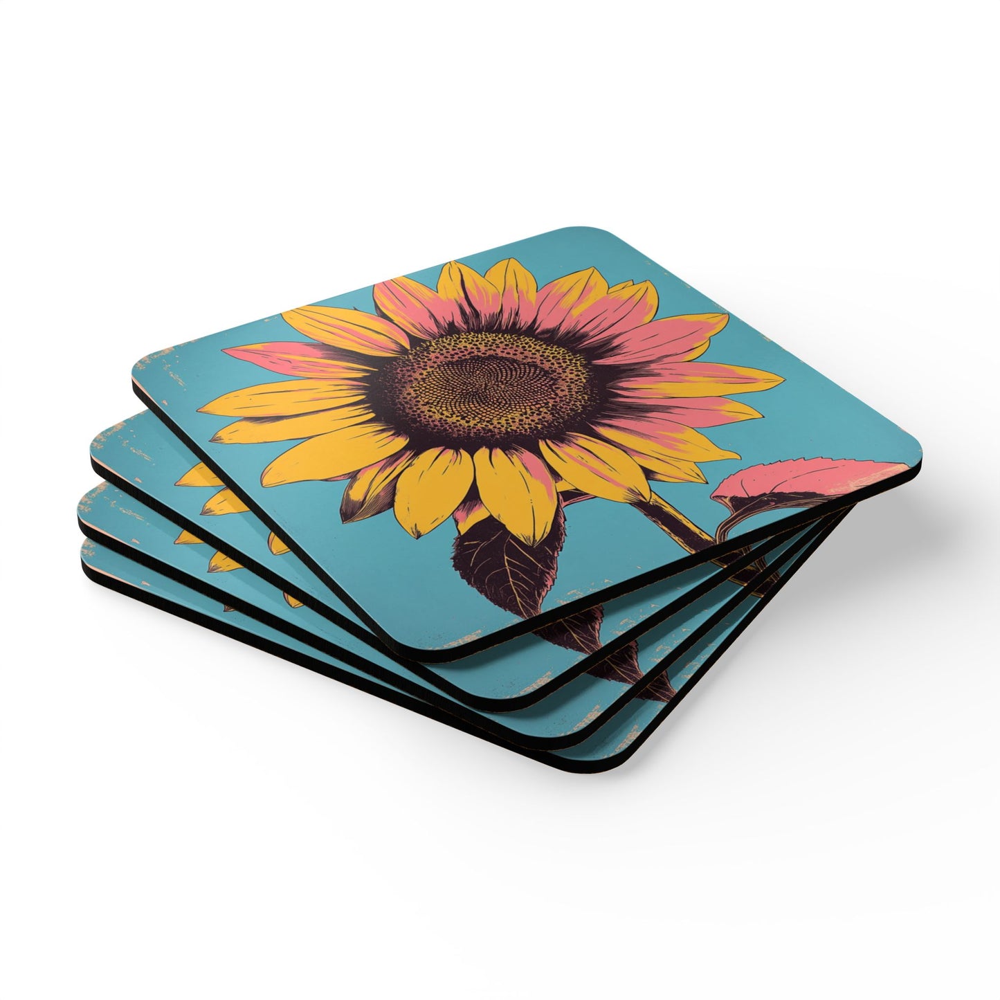 Vibrant Sunflower Retro Art Print - Coaster Set