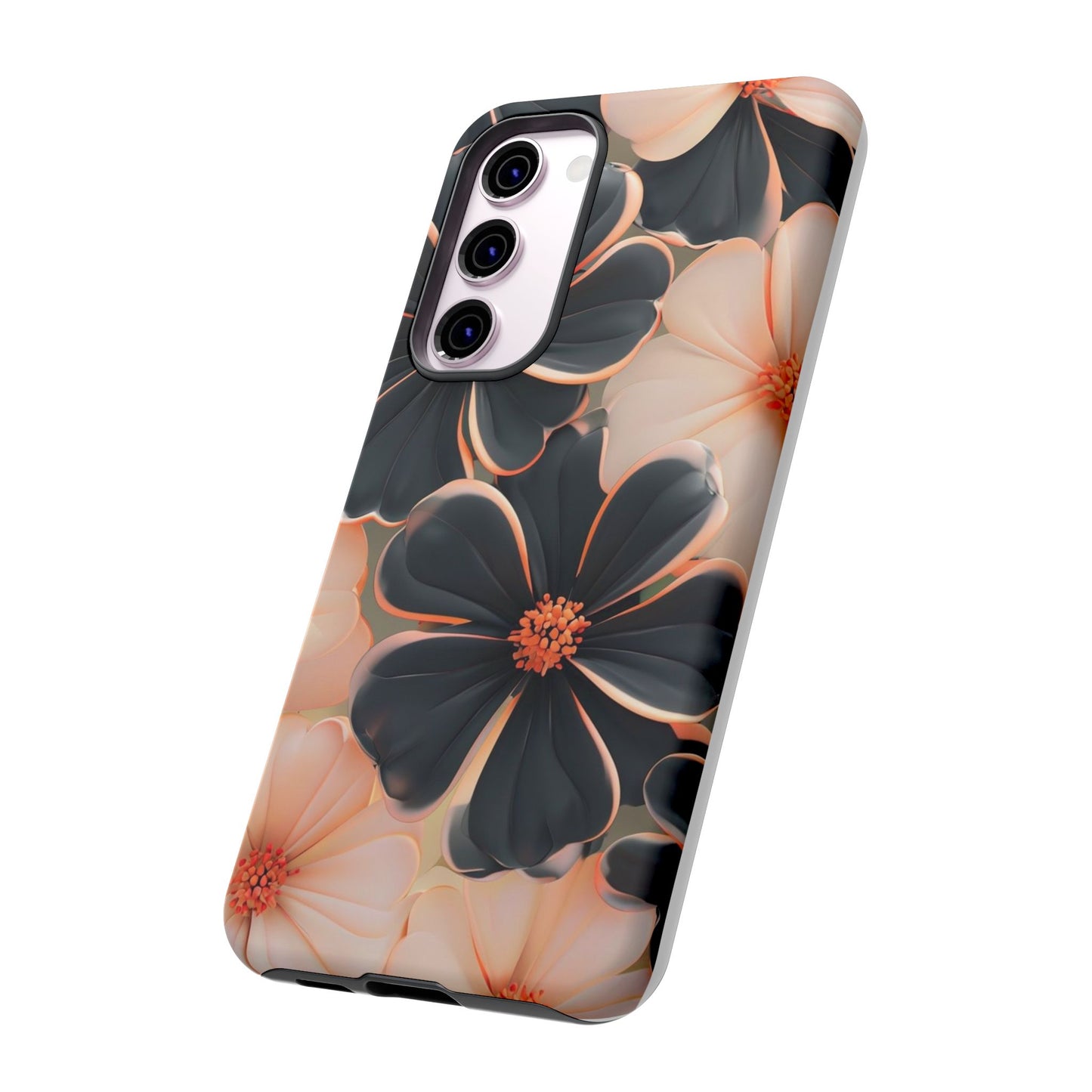 Elegant Black & Peach Floral - Phone Case