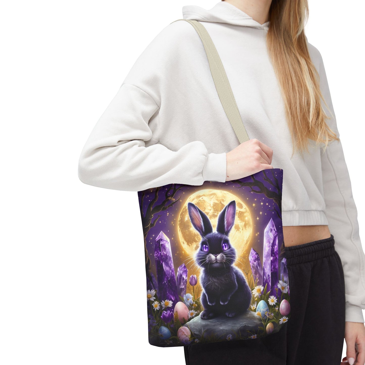 Moonlit Bunny with Amethyst Crystals - Tote Bag