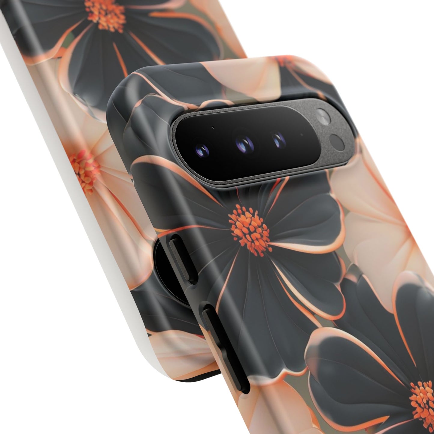 Elegant Black & Peach Floral - Phone Case