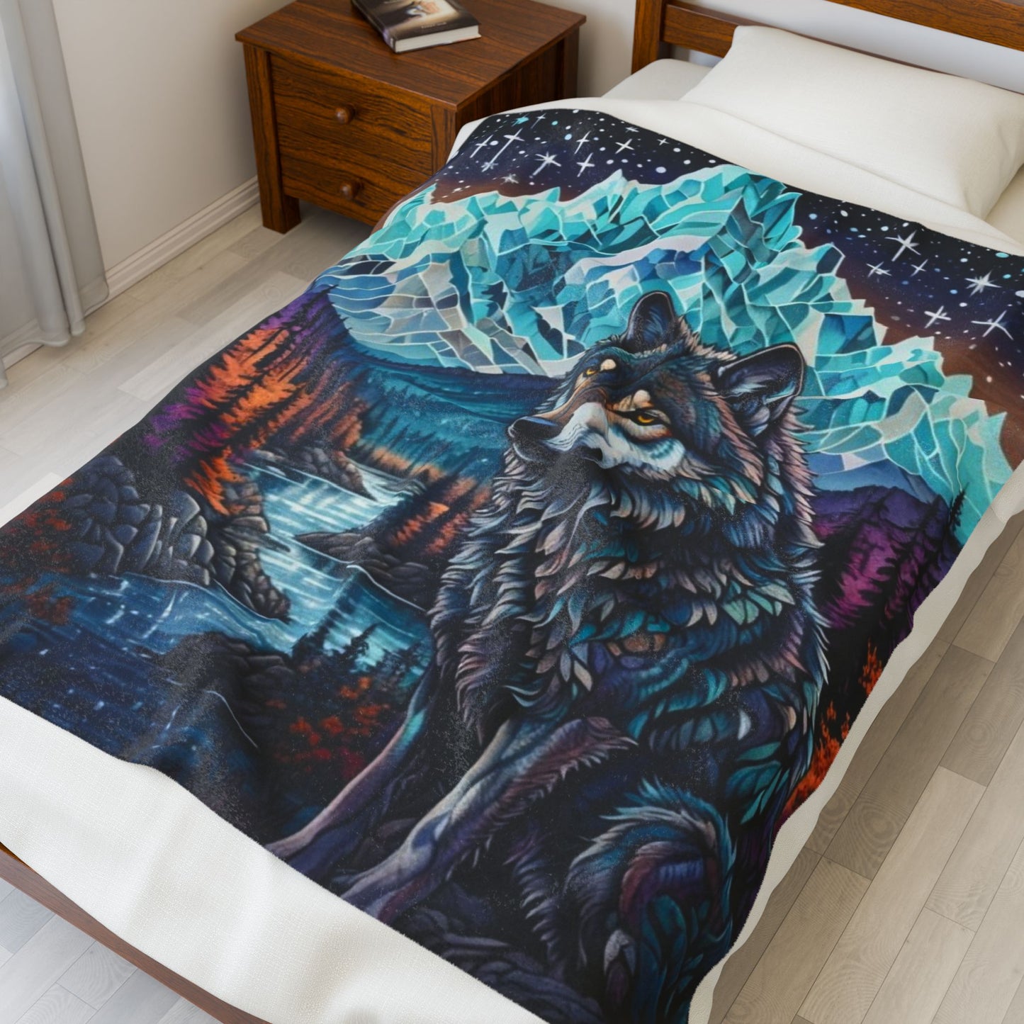 Mystic Wolf Mountain - Velveteen Plush Blanket