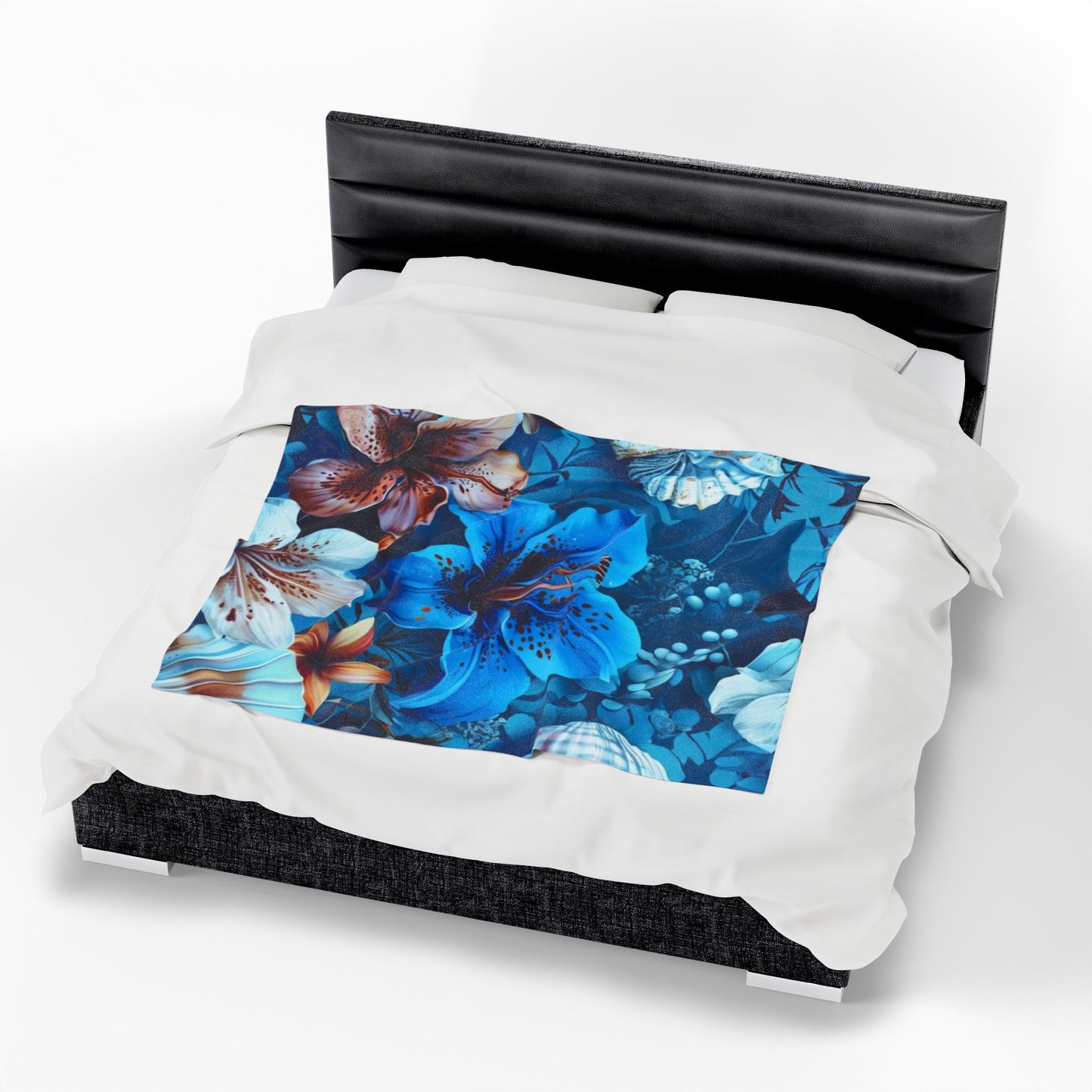 Blue Floral Fantasy - Velveteen Plush Blanket