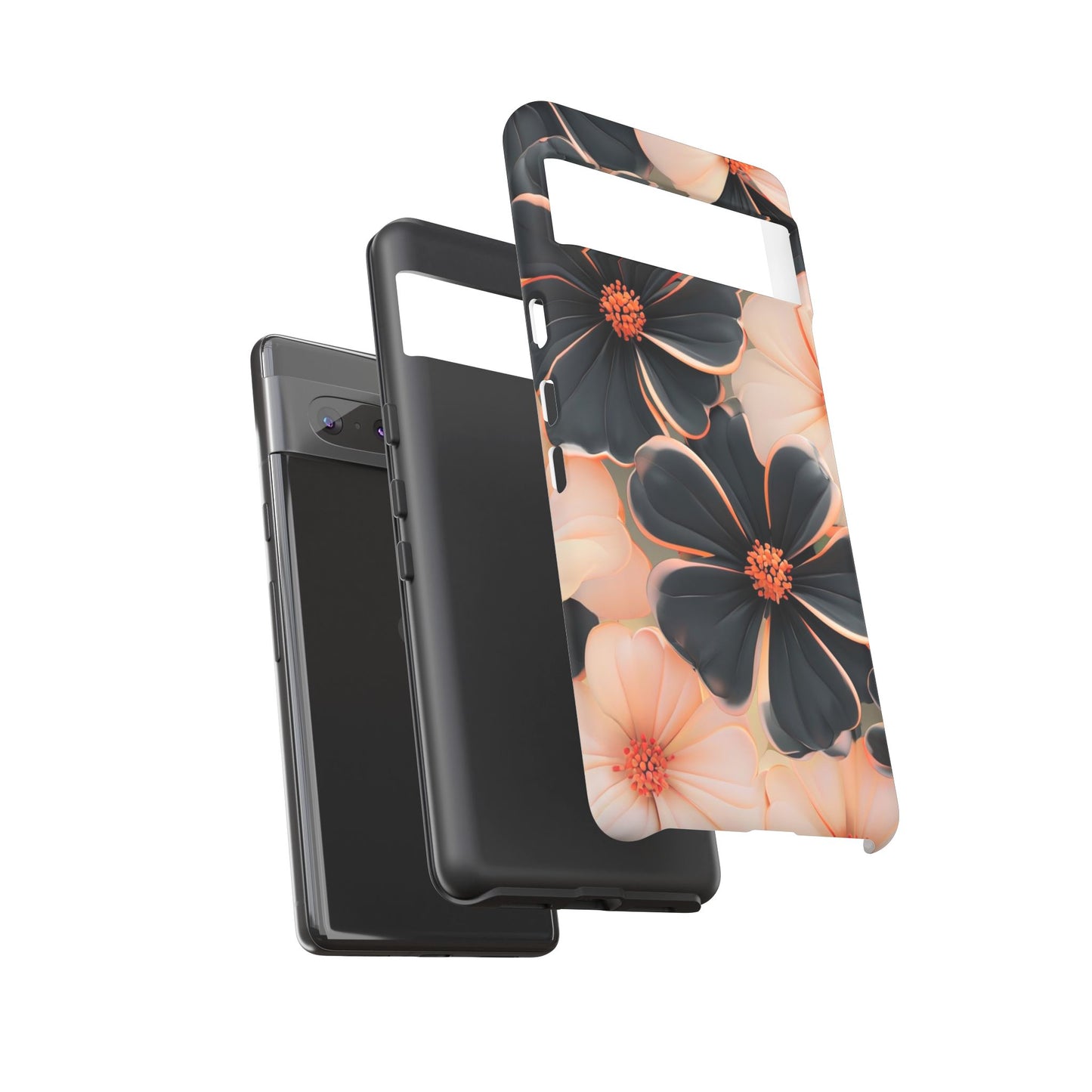 Elegant Black & Peach Floral - Phone Case