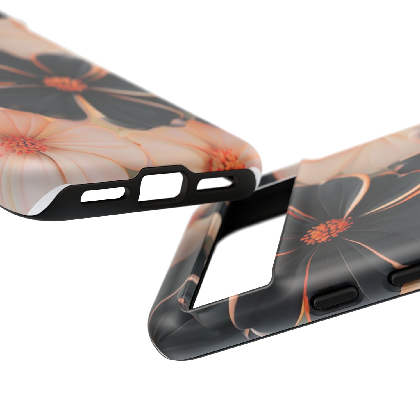 Elegant Black & Peach Floral - Phone Case