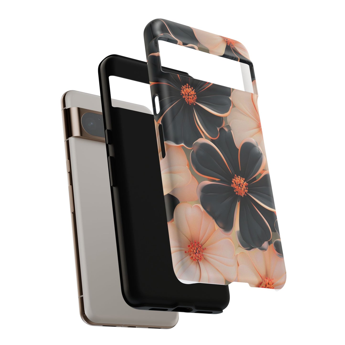 Elegant Black & Peach Floral - Phone Case