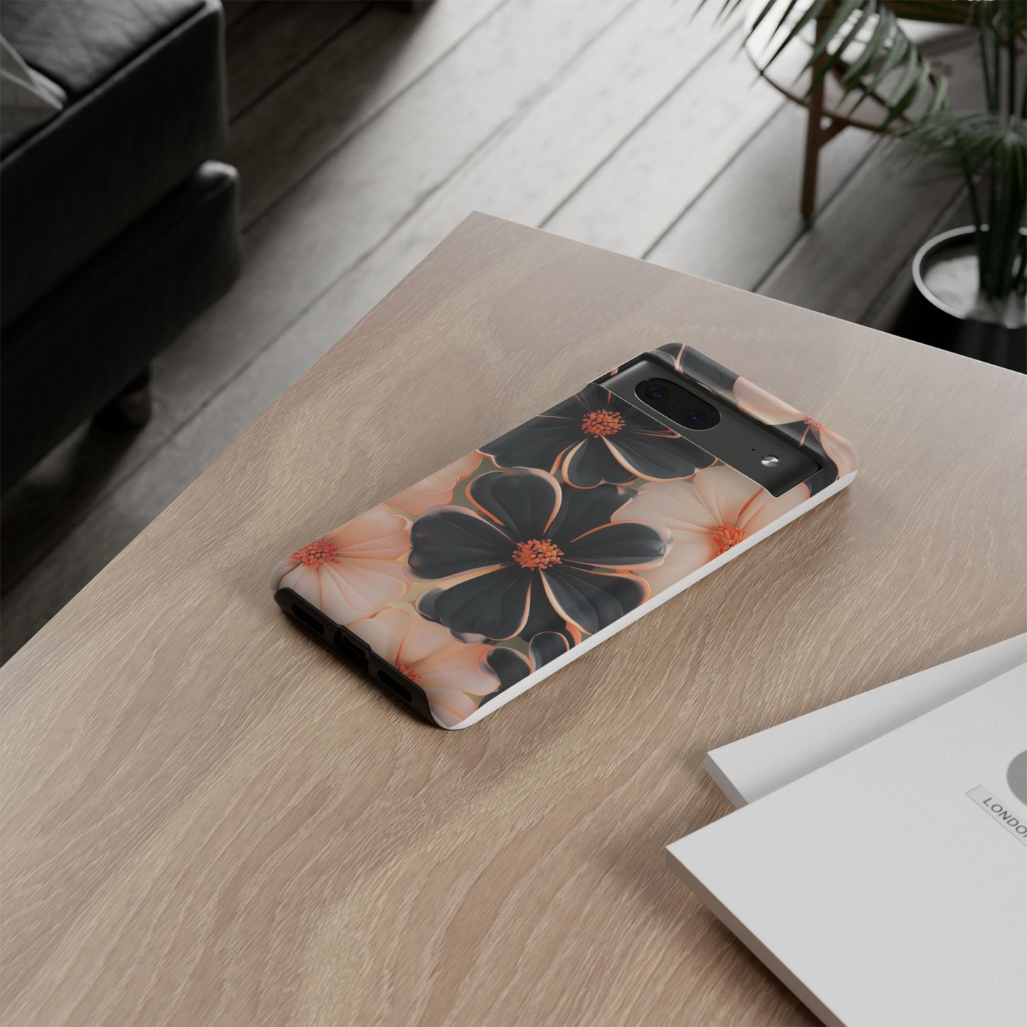 Elegant Black & Peach Floral - Phone Case