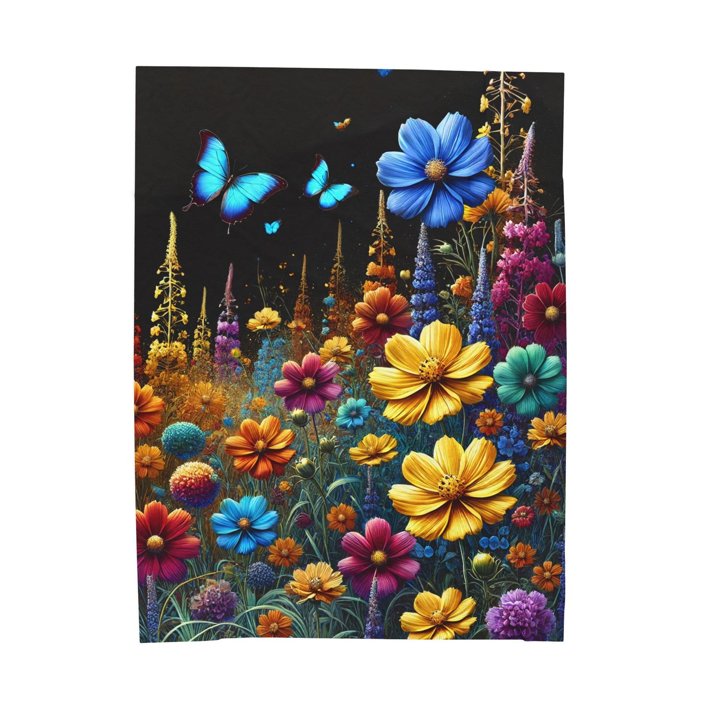 Whimsical Floral Meadow - Velveteen Plush Blanket