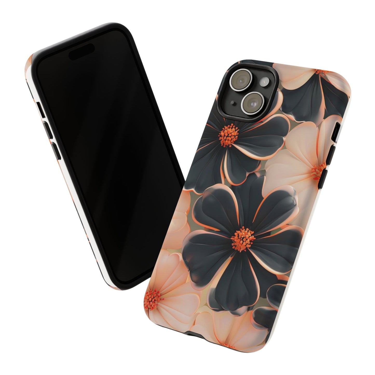 Elegant Black & Peach Floral - Phone Case
