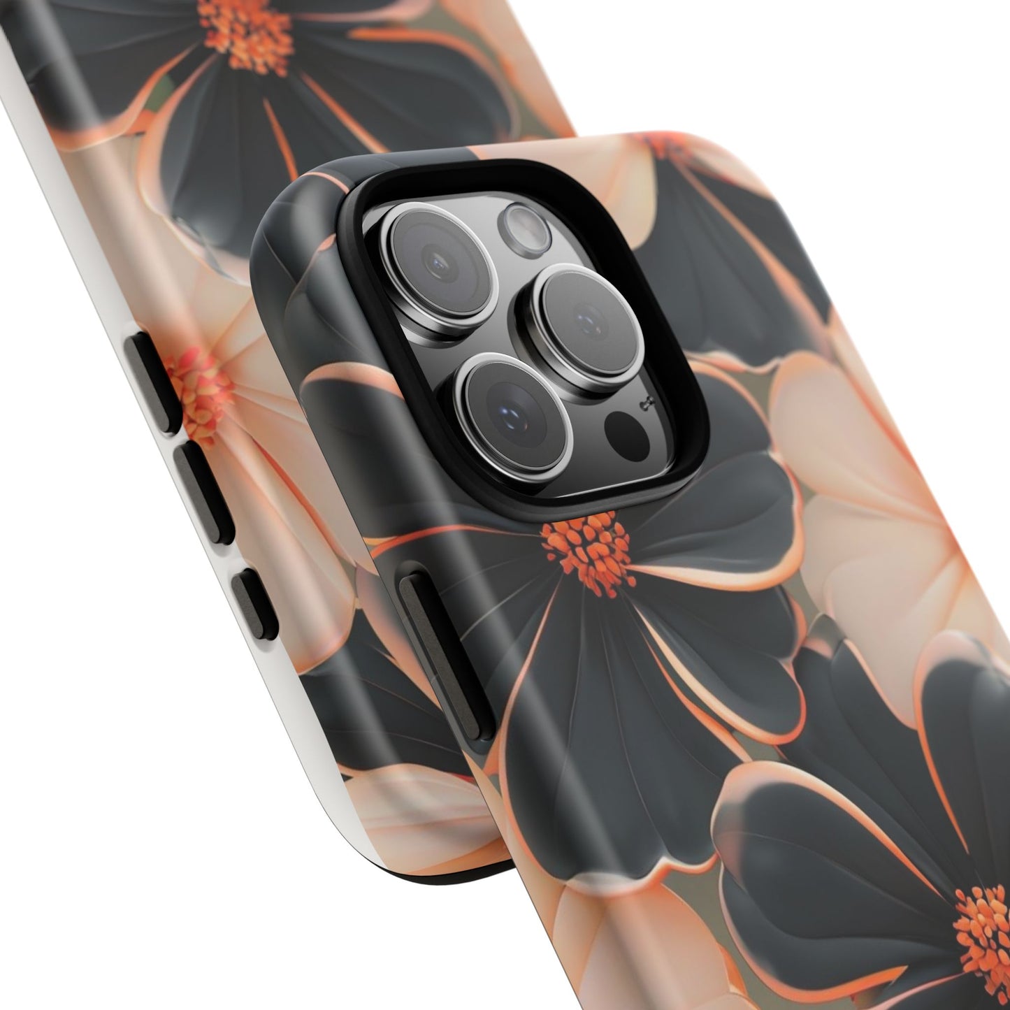 Elegant Black & Peach Floral - Phone Case