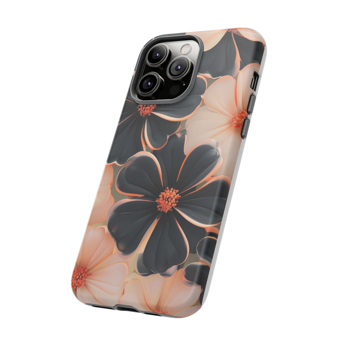Elegant Black & Peach Floral - Phone Case