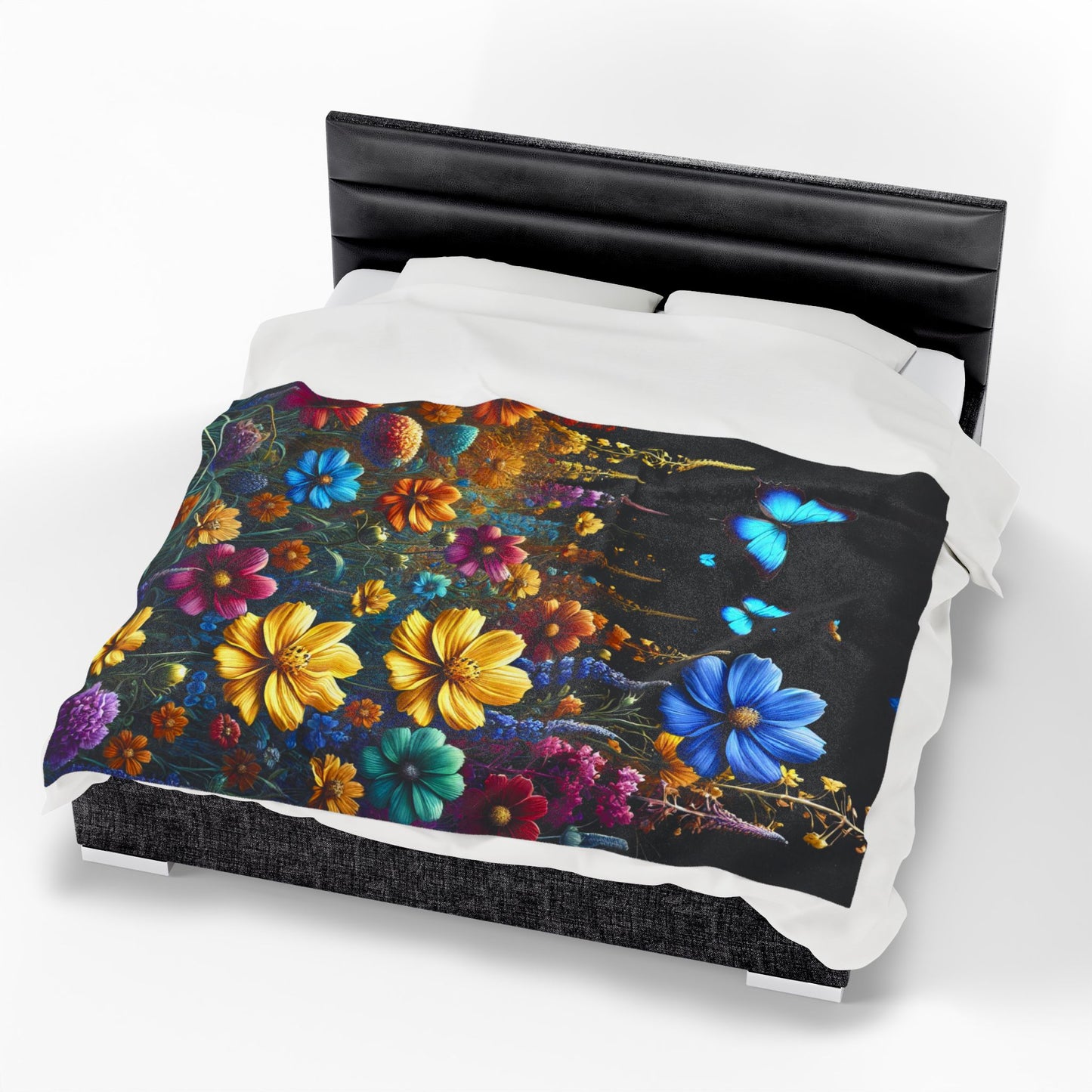 Whimsical Floral Meadow - Velveteen Plush Blanket