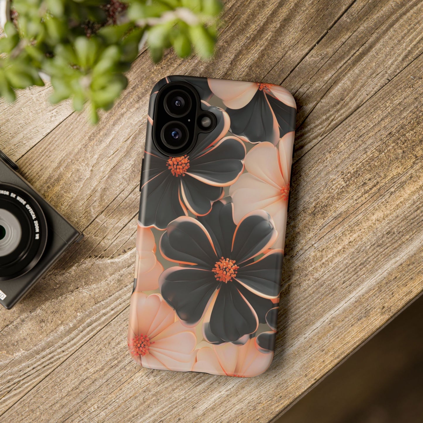 Elegant Black & Peach Floral - Phone Case